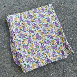 Vintage 40s Dainty Floral Purple Gold Green White Calico Print Flour Feed Sack